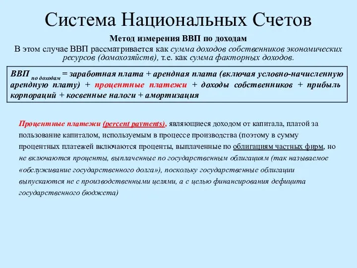 Система Национальных Счетов Метод измерения ВВП по доходам В этом случае