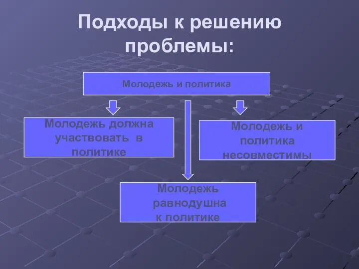 Подходы к решению проблемы: Молодежь и политика Молодежь должна участвовать в