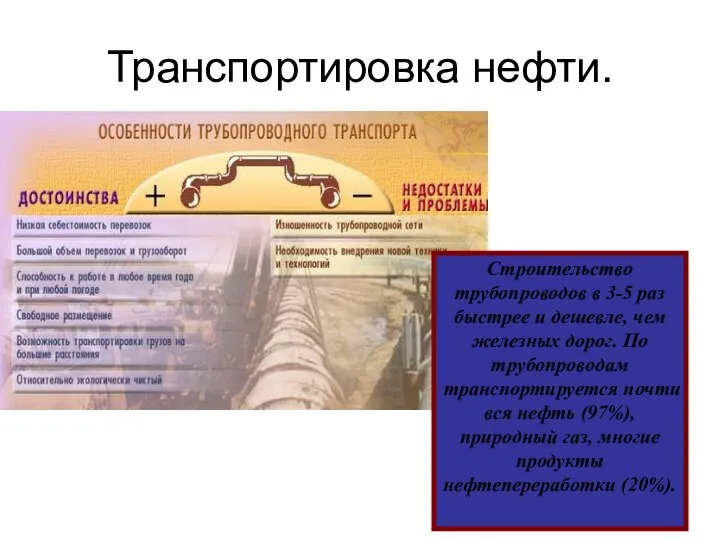 Транспортировка нефти. Строительство трубопроводов в 3-5 раз быстрее и дешевле, чем