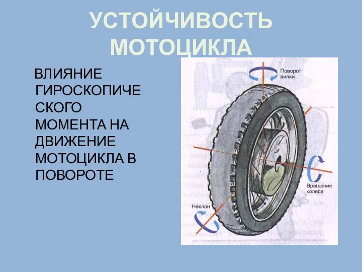 УСТОЙЧИВОСТЬ МОТОЦИКЛА ВЛИЯНИЕ ГИРОСКОПИЧЕСКОГО МОМЕНТА НА ДВИЖЕНИЕ МОТОЦИКЛА В ПОВОРОТЕ