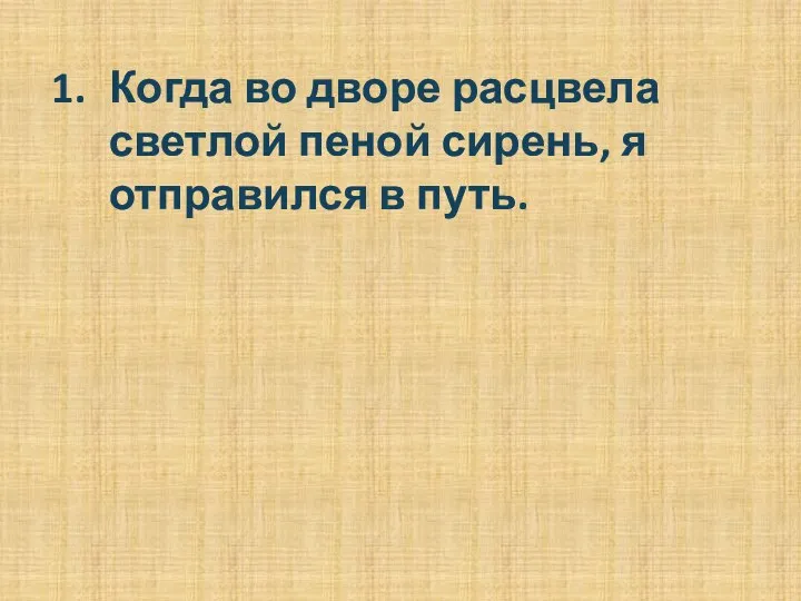 Когда во дворе расцвела светлой пеной сирень, я отправился в путь.