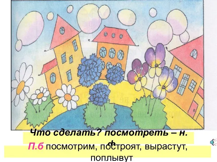 Что сделать? посмотреть – н.ф. П.б посмотрим, построят, вырастут, поплывут