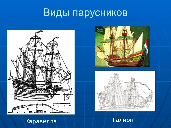 Виды парусников Каравелла Галион