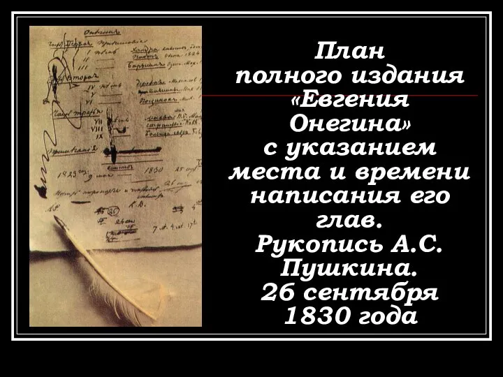 План полного издания «Евгения Онегина» с указанием места и времени написания