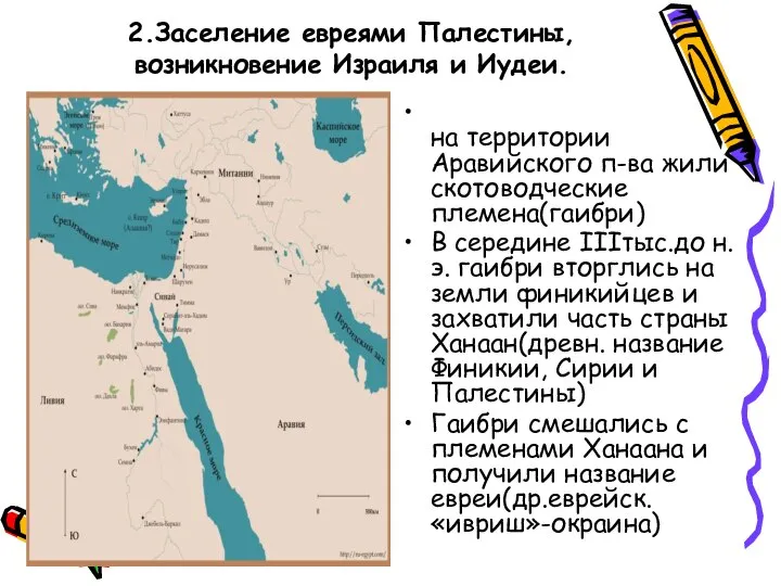 2.Заселение евреями Палестины, возникновение Израиля и Иудеи. на территории Аравийского п-ва