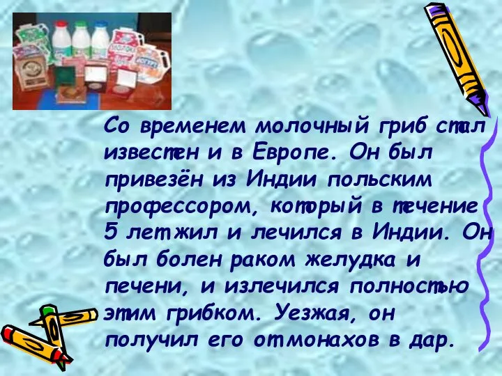 Со временем молочный гриб стал известен и в Европе. Он был