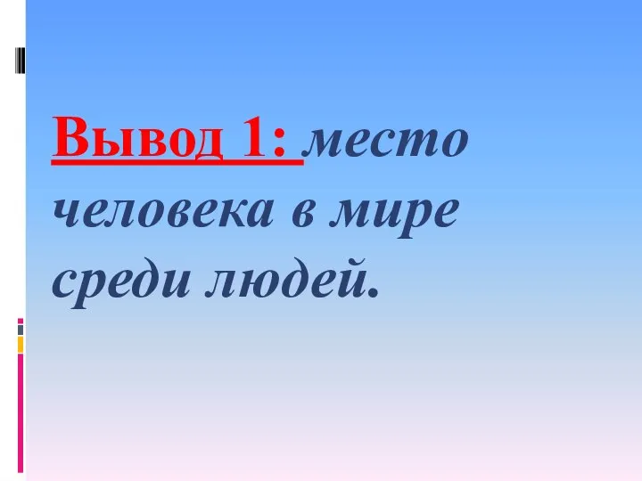 Вывод 1: место человека в мире среди людей.