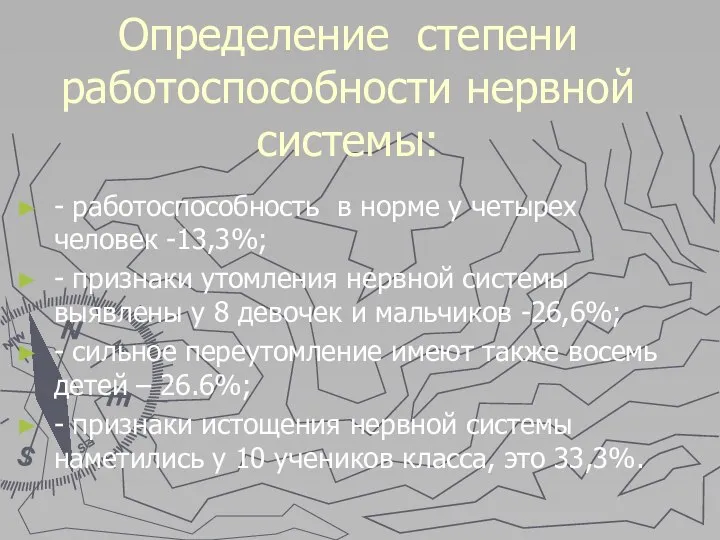 Определение степени работоспособности нервной системы: - работоспособность в норме у четырех