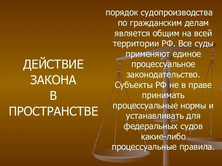 ДЕЙСТВИЕ ЗАКОНА В ПРОСТРАНСТВЕ порядок судопроизводства по гражданским делам является общим