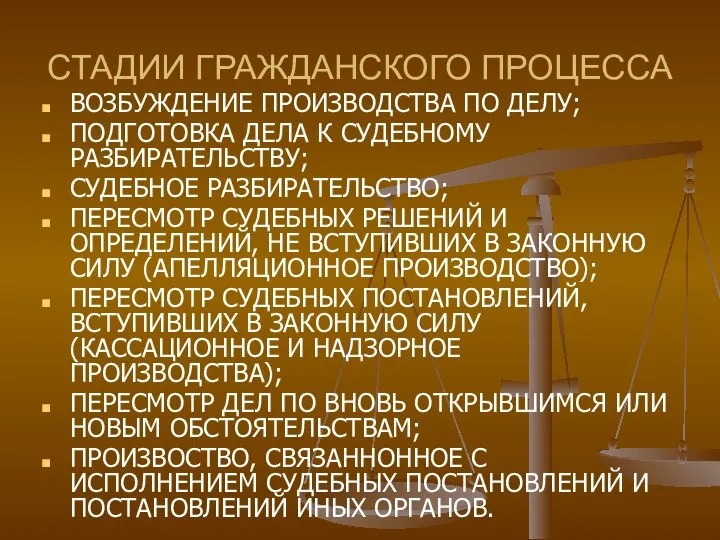 СТАДИИ ГРАЖДАНСКОГО ПРОЦЕССА ВОЗБУЖДЕНИЕ ПРОИЗВОДСТВА ПО ДЕЛУ; ПОДГОТОВКА ДЕЛА К СУДЕБНОМУ