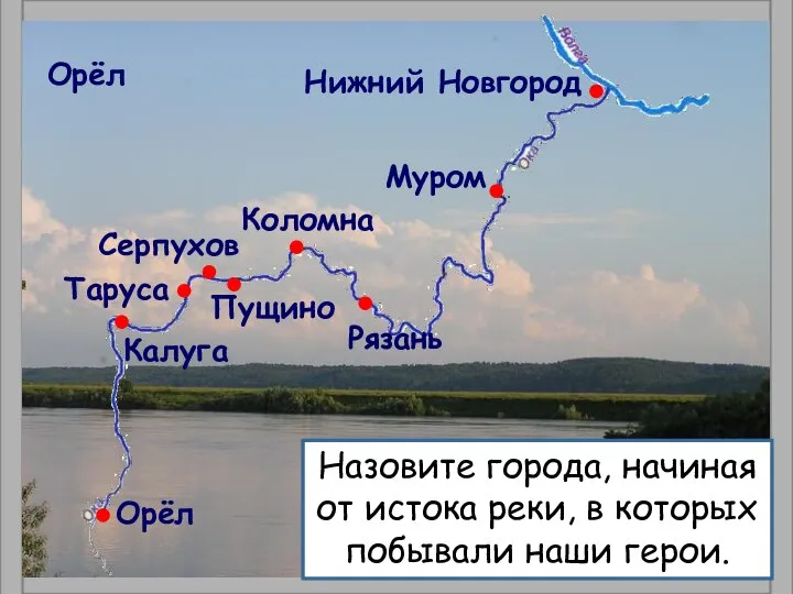 Орёл Орёл Калуга Таруса Серпухов Пущино Коломна Рязань Муром Нижний Новгород