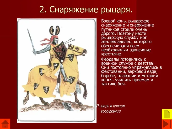 2. Снаряжение рыцаря. Боевой конь, рыцарское снаряжение и снаряжение путников стоили