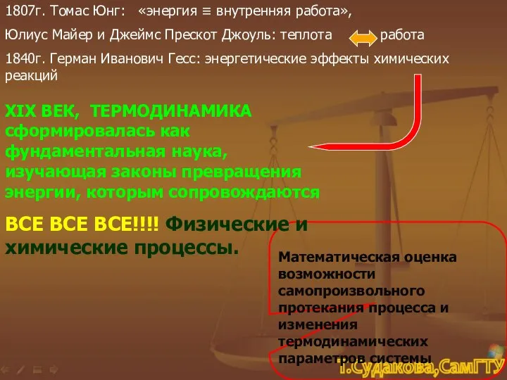 1807г. Томас Юнг: «энергия ≡ внутренняя работа», Юлиус Майер и Джеймс