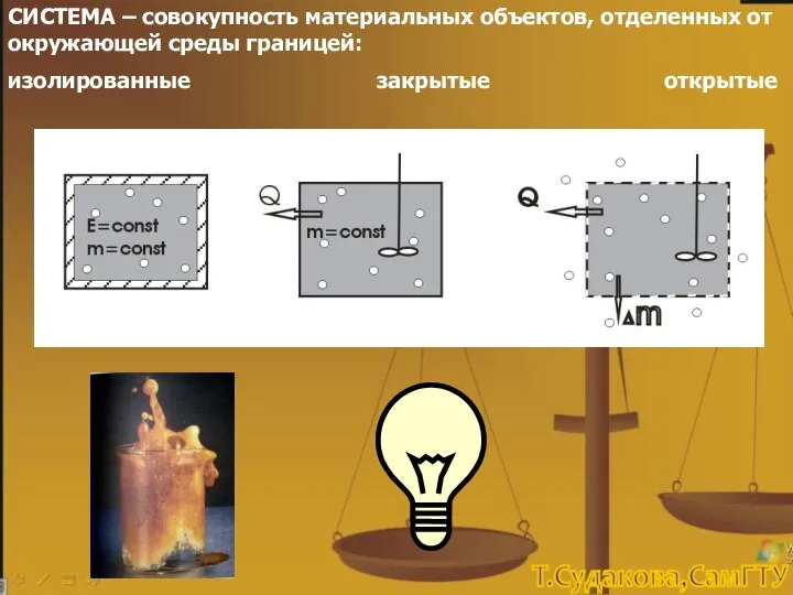 СИСТЕМА – совокупность материальных объектов, отделенных от окружающей среды границей: изолированные закрытые открытые