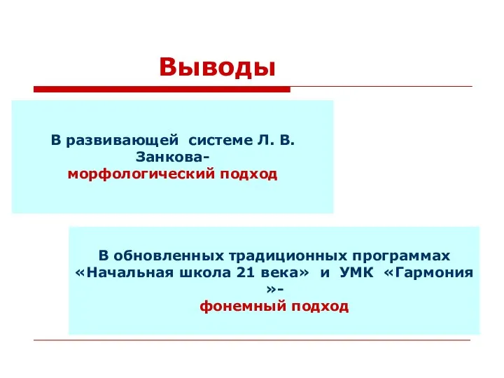 В развивающей системе Л. В. Занкова- морфологический подход В обновленных традиционных