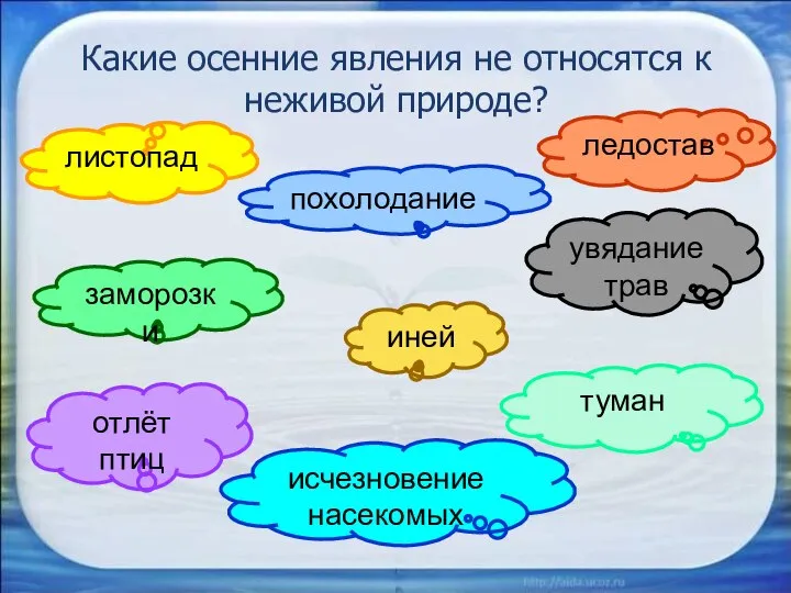 Какие осенние явления не относятся к неживой природе? листопад ледостав похолодание