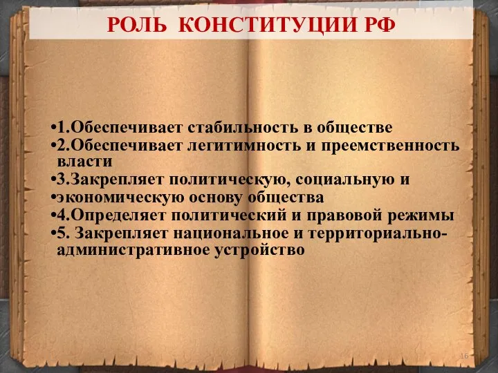 РОЛЬ КОНСТИТУЦИИ РФ