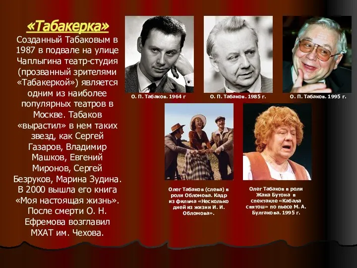 «Табакерка» Созданный Табаковым в 1987 в подвале на улице Чаплыгина театр-студия