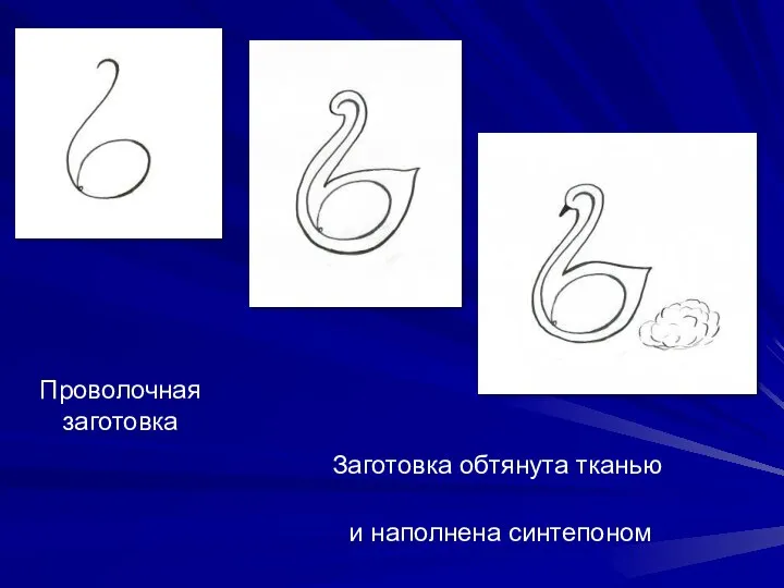 Проволочная заготовка Заготовка обтянута тканью и наполнена синтепоном