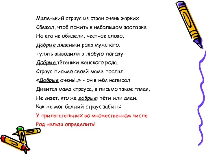 Маленький страус из стран очень жарких Сбежал, чтоб пожить в небольшом