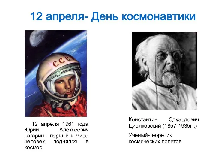 12 апреля 1961 года Юрий Алексеевич Гагарин - первый в мире