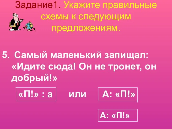 Задание1. Укажите правильные схемы к следующим предложениям. Самый маленький запищал: «Идите