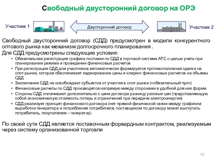 Свободный двусторонний договор на ОРЭ Свободный двусторонний договор (СДД) предусмотрен в