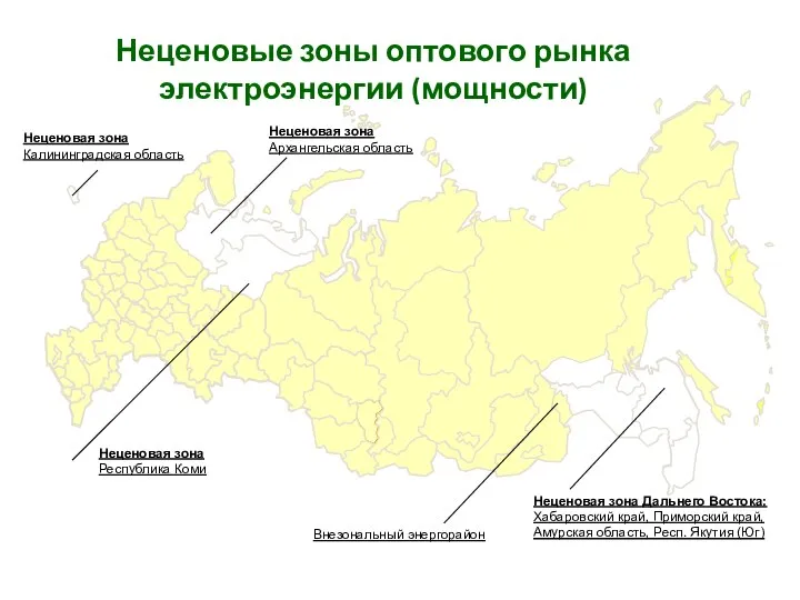 Неценовые зоны оптового рынка электроэнергии (мощности) Внезональный энергорайон Неценовая зона Дальнего