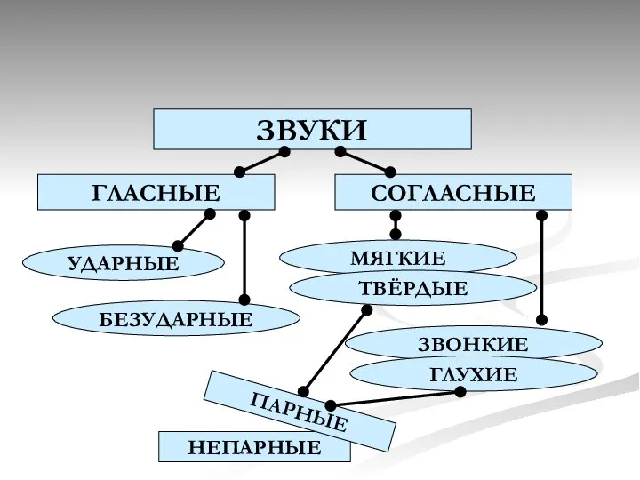 ЗВУКИ ГЛАСНЫЕ СОГЛАСНЫЕ УДАРНЫЕ БЕЗУДАРНЫЕ МЯГКИЕ ТВЁРДЫЕ ЗВОНКИЕ ГЛУХИЕ НЕПАРНЫЕ ПАРНЫЕ