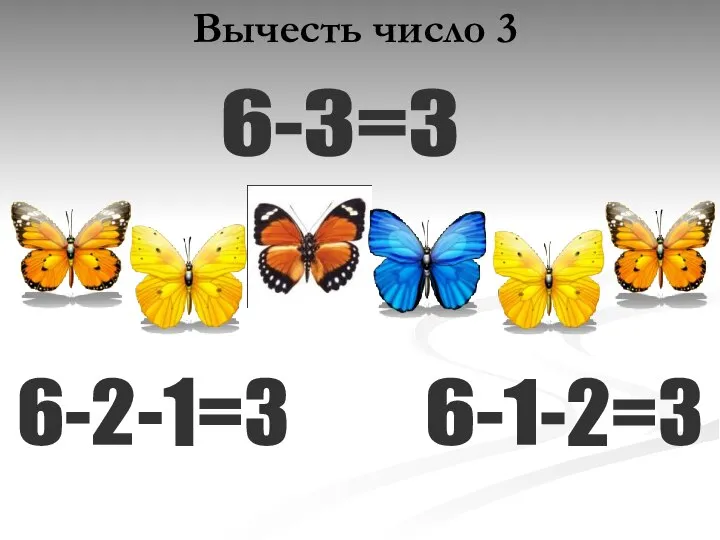 Вычесть число 3 6-3= 6-2 -1= 3 3 6-1 -2= 3