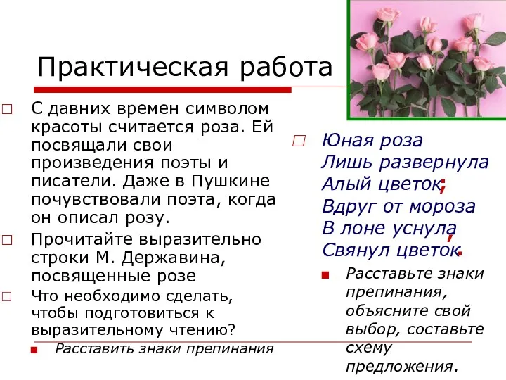 Практическая работа С давних времен символом красоты считается роза. Ей посвящали