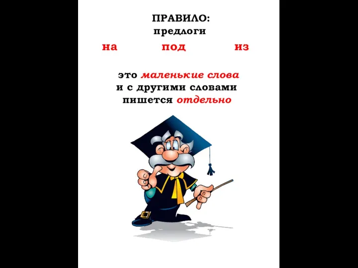 ПРАВИЛО: предлоги на под из это маленькие слова и с другими словами пишется отдельно