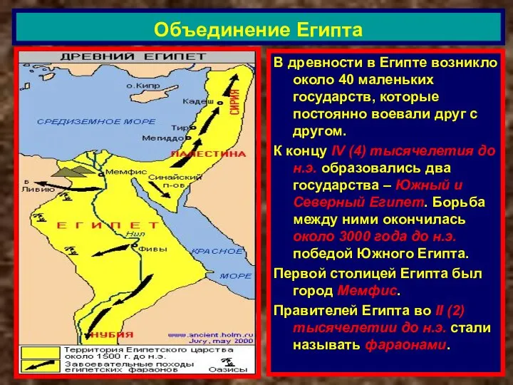 В древности в Египте возникло около 40 маленьких государств, которые постоянно