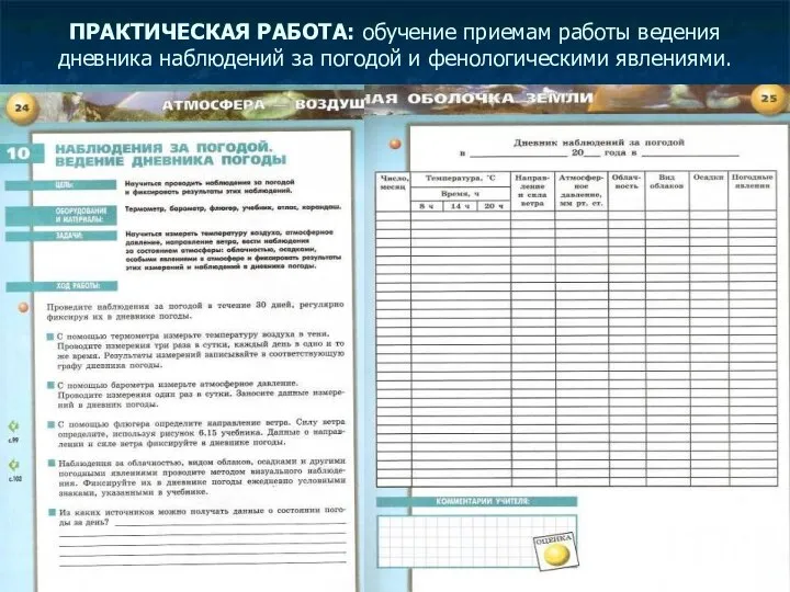 ПРАКТИЧЕСКАЯ РАБОТА: обучение приемам работы ведения дневника наблюдений за погодой и фенологическими явлениями.