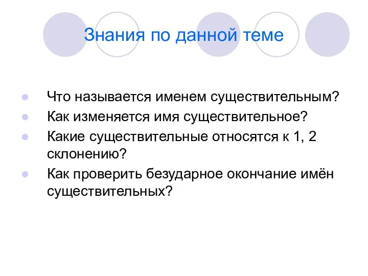 Знания по данной теме Что называется именем существительным? Как изменяется имя