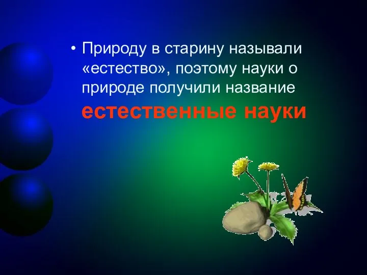 Природу в старину называли «естество», поэтому науки о природе получили название естественные науки