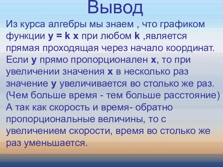 Вывод Вывод Из курса алгебры мы знаем , что графиком функции