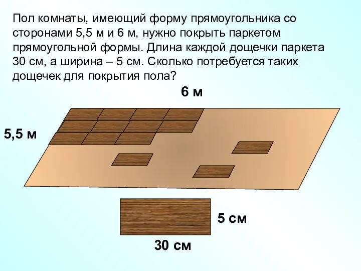 Пол комнаты, имеющий форму прямоугольника со сторонами 5,5 м и 6