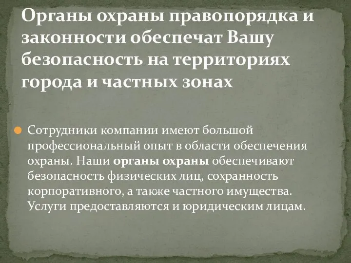 Сотрудники компании имеют большой профессиональный опыт в области обеспечения охраны. Наши