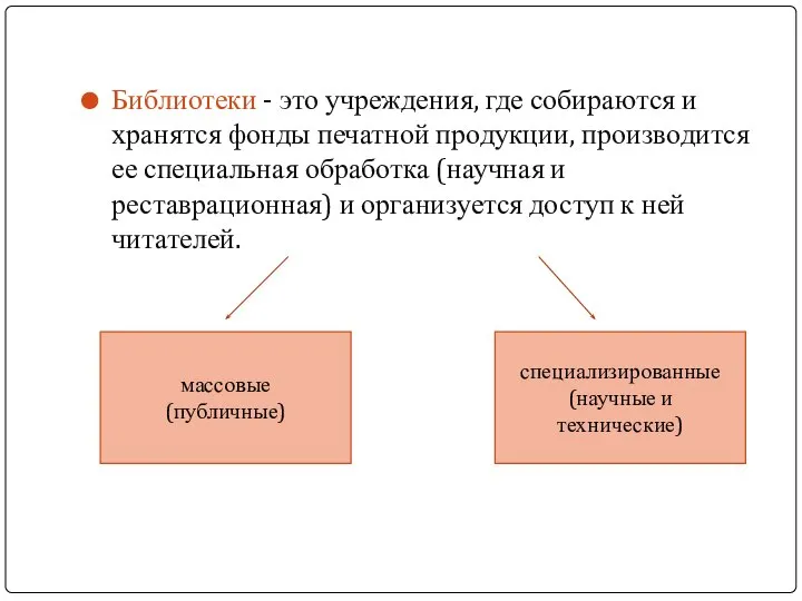 Библиотеки - это учреждения, где собираются и хранятся фонды печатной продукции,