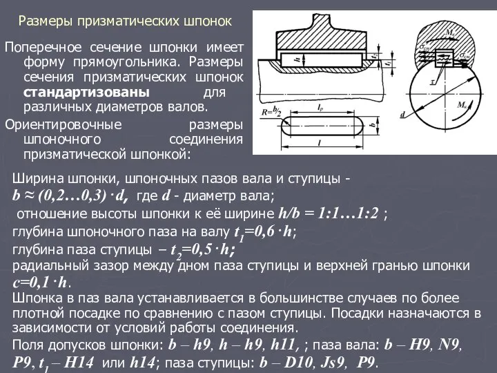 Размеры призматических шпонок Поперечное сечение шпонки имеет форму прямоугольника. Размеры сечения