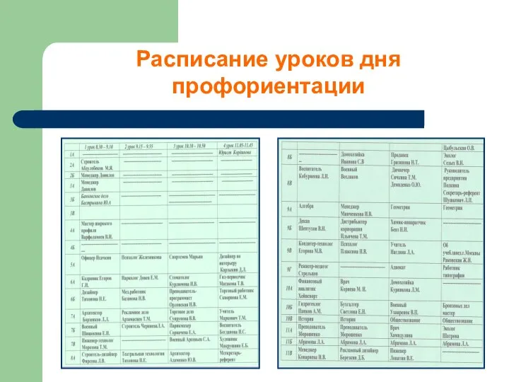 Расписание уроков дня профориентации