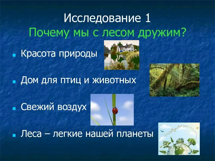 Исследование 1 Почему мы с лесом дружим? Красота природы Дом для