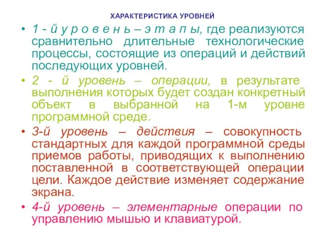 ХАРАКТЕРИСТИКА УРОВНЕЙ 1 - й у р о в е н