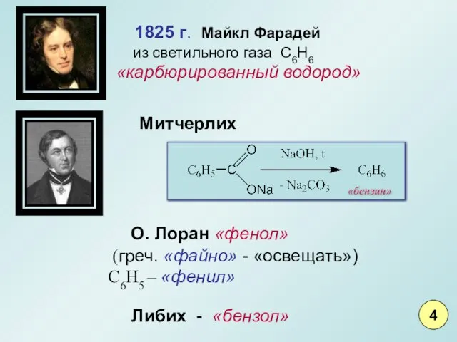 1825 г. Майкл Фарадей из светильного газа С6Н6 «карбюрированный водород» 4