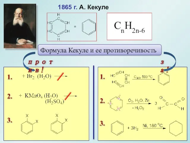 1865 г. А. Кекуле Формула Кекуле и ее противоречивость CnH2n-6 против! за!