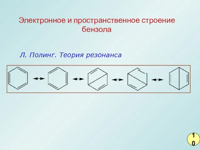 Электронное и пространственное строение бензола 10 Л. Полинг. Теория резонанса