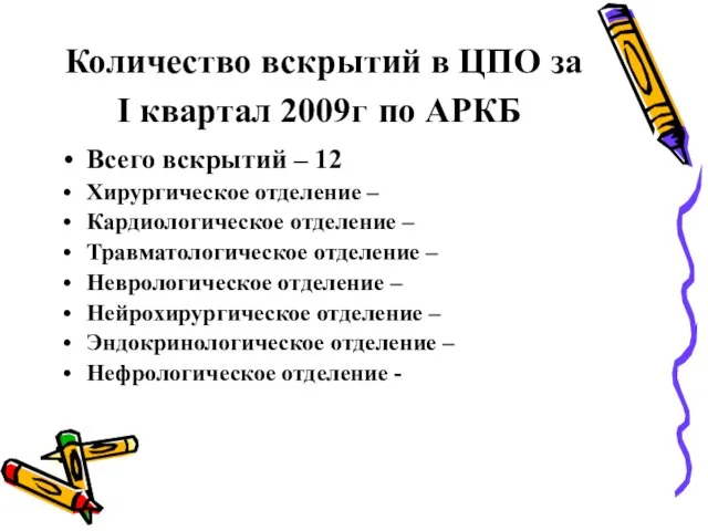 Количество вскрытий в ЦПО за I квартал 2009г по АРКБ Всего