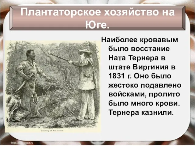 Наиболее кровавым было восстание Ната Тернера в штате Виргиния в 1831