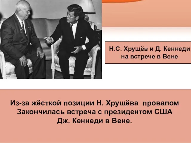 Из-за жёсткой позиции Н. Хрущёва провалом Закончилась встреча с президентом США